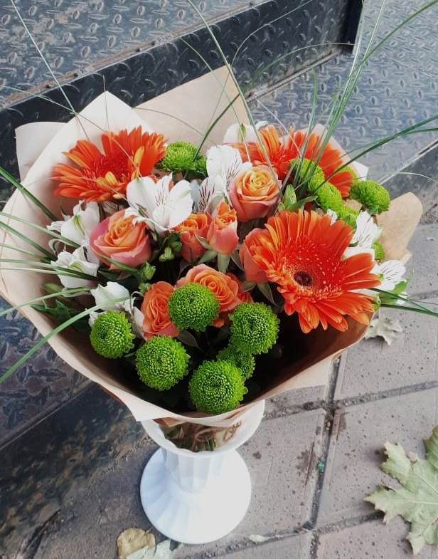 Букет цветов из: Герберы, Хризантемы, Альстромерии и Розы в Лобаново