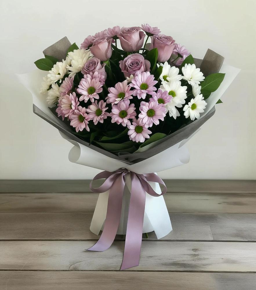 Букет цветов из: Хризантемы и Розы в Лобаново
