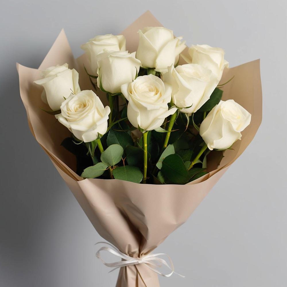 Букет 9 Белых роз Эдлесс Лав в Лобаново