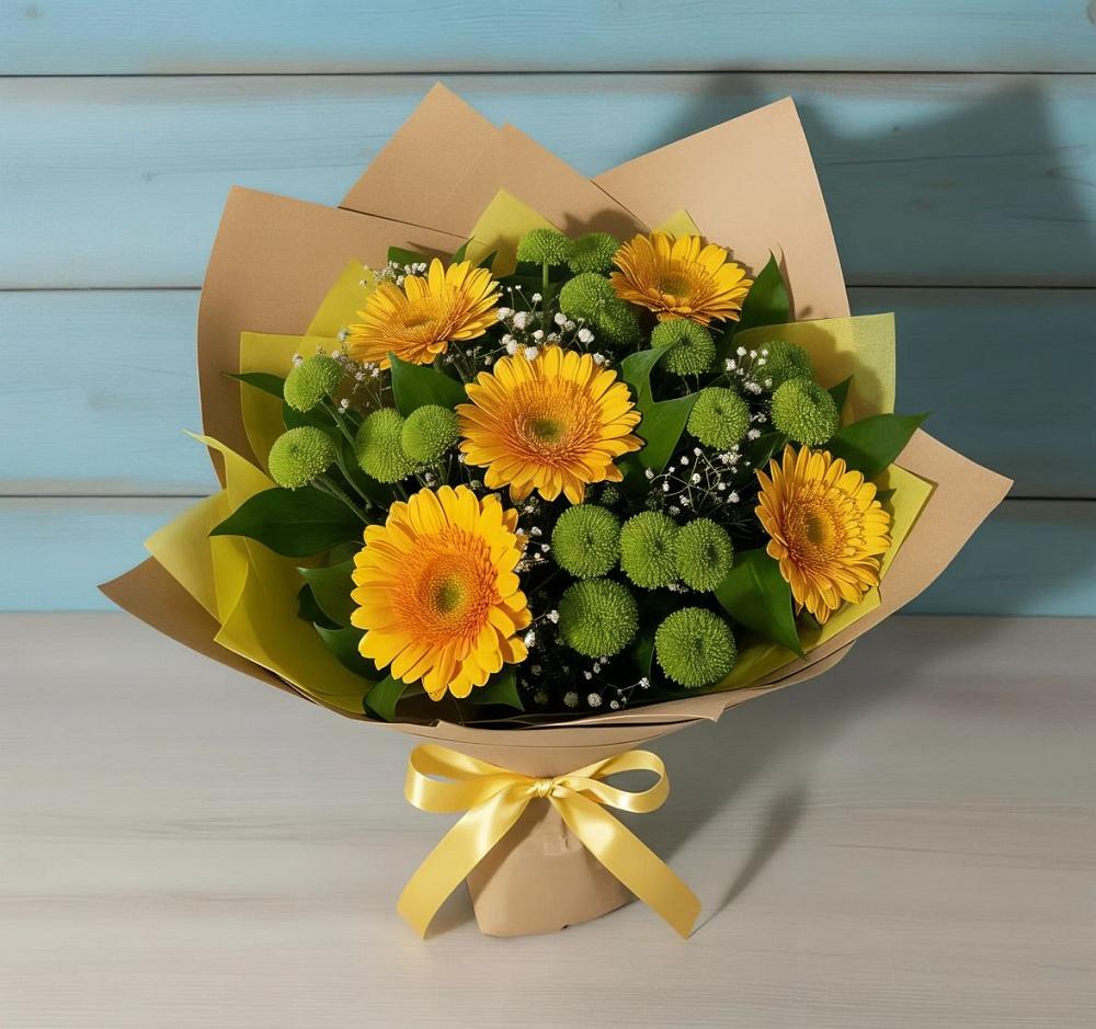 Букет цветов из: Герберы и Хризантемы в Лобаново