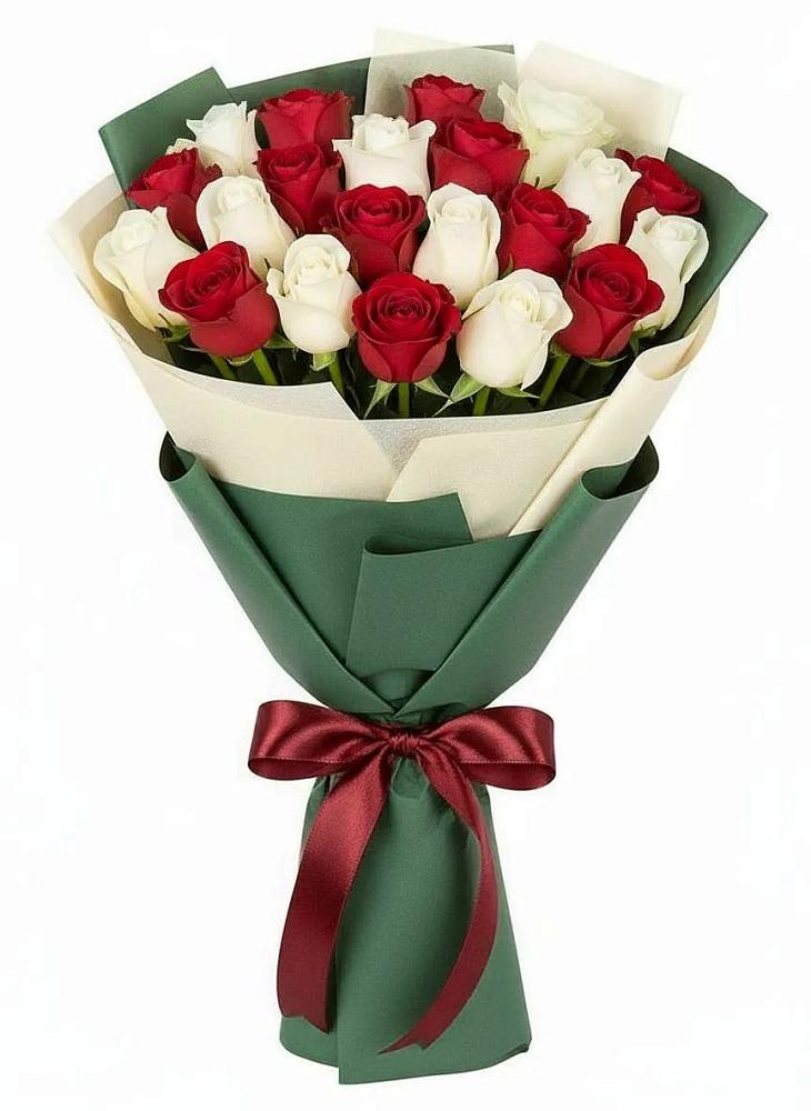 Букет Микс из красных и белых роз в Лобаново