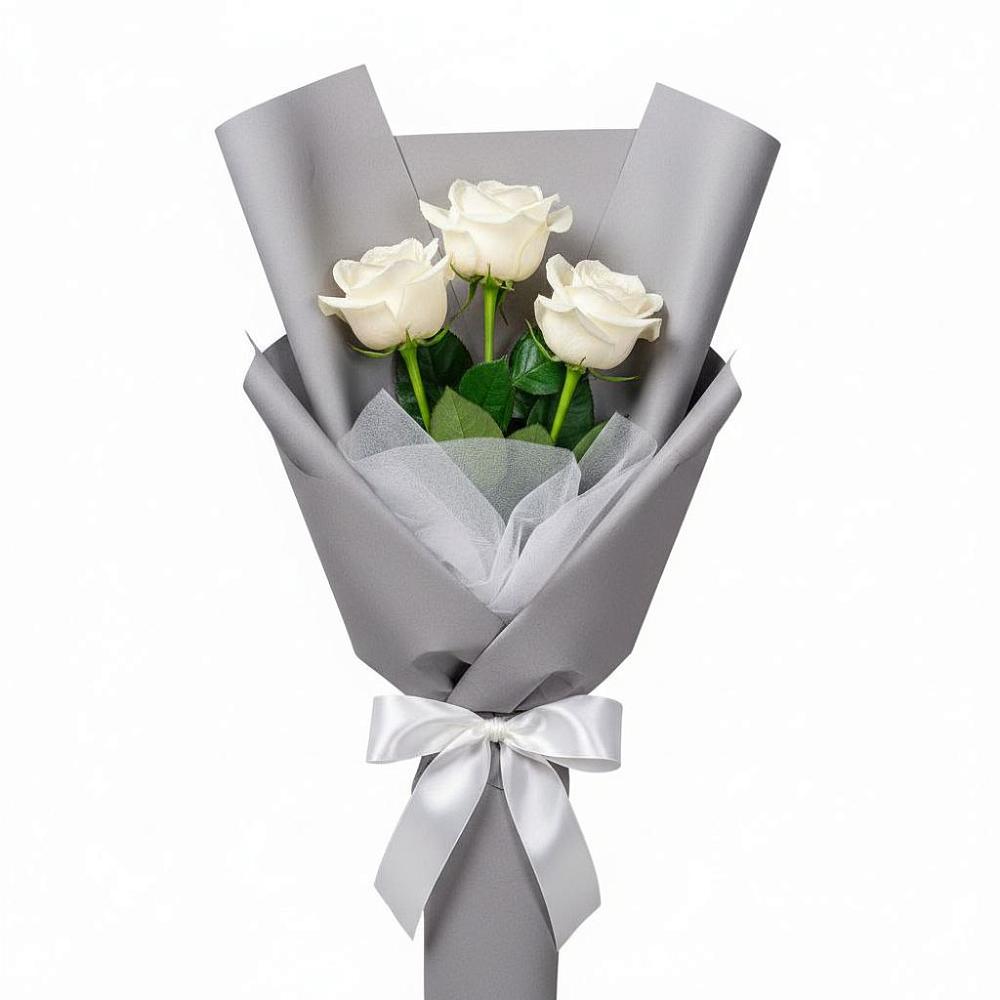 Букет 3 белые розы в Лобаново