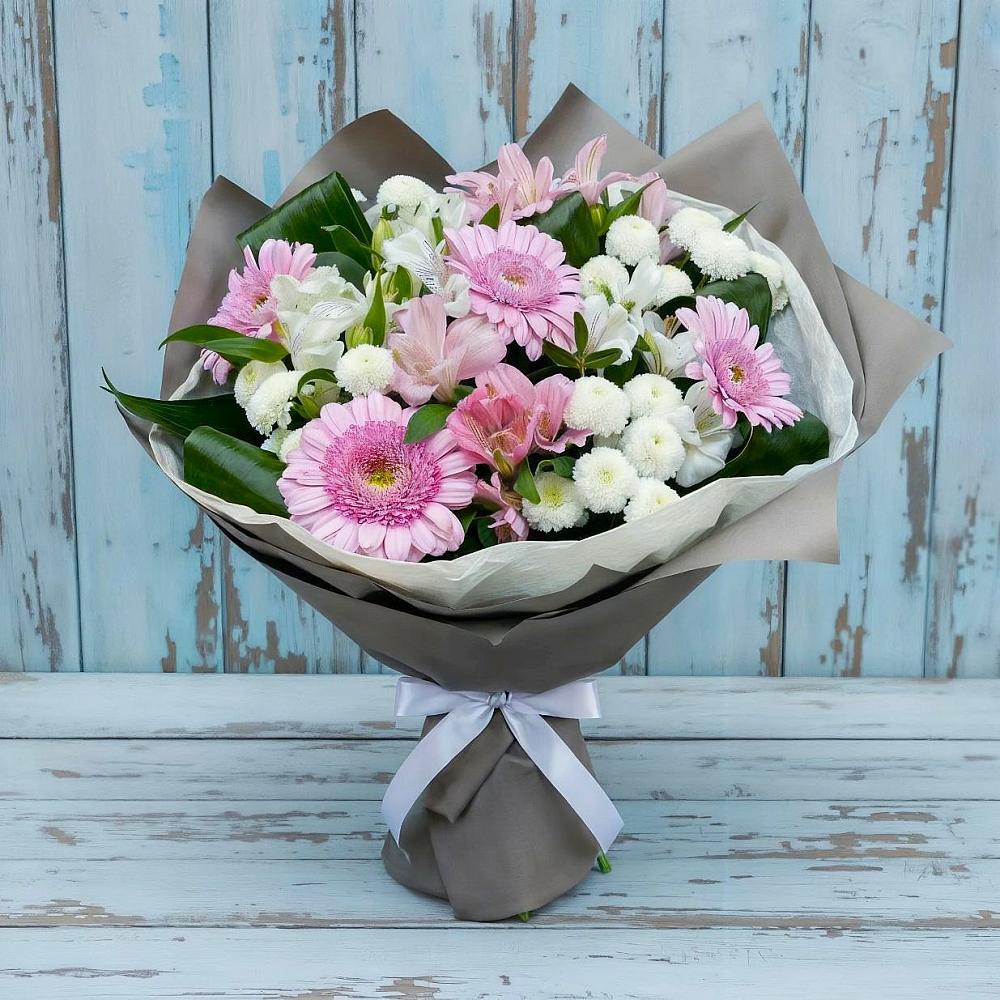 Букет цветов из: Герберы, Альстромерии и Хризантемы в Лобаново